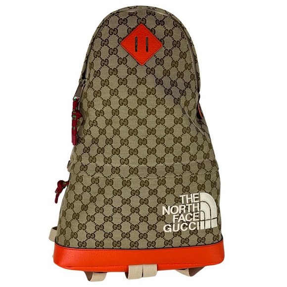 Gucci Women's Backpack Bicolor The North Face Monogram GG Brown & Orange Sz M - Picture 1 of 9